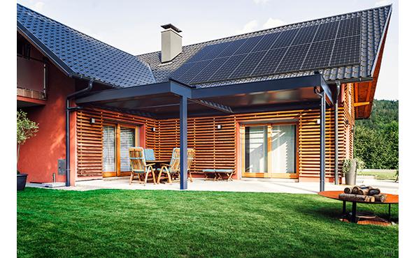A set of SunPower A-Series solar panels on a designer exterior roof